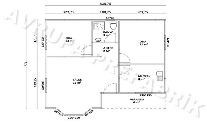 66 m² PREFABRİK EV - Avrupa Prefabrik Ev - Çelik Ev  - Prefabrik Ev Fiyatları