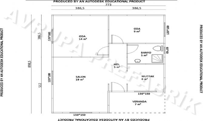 68 m² PREFABRİK EV - Avrupa Prefabrik Ev - Çelik Ev  - Prefabrik Ev Fiyatları