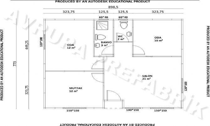 69 m² PREFABRİK EV - Avrupa Prefabrik Ev - Çelik Ev  - Prefabrik Ev Fiyatları