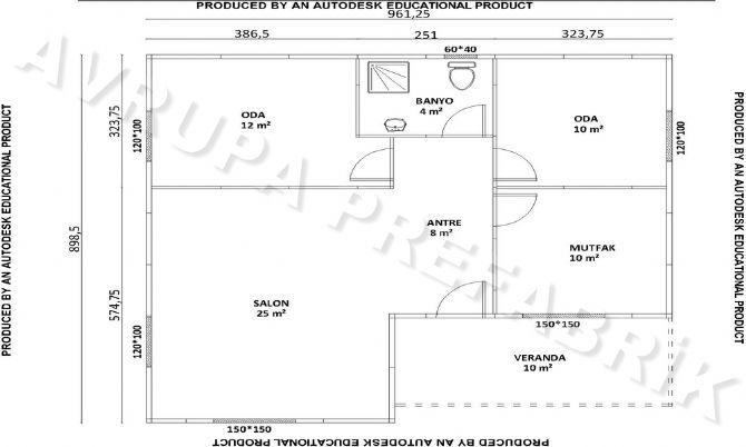 83 m² PREFABRİK EV  - Avrupa Prefabrik Ev - Çelik Ev  - Prefabrik Ev Fiyatları