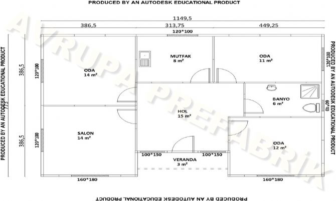 88-2 m² PREFABRİK EV  - Avrupa Prefabrik Ev - Çelik Ev  - Prefabrik Ev Fiyatları