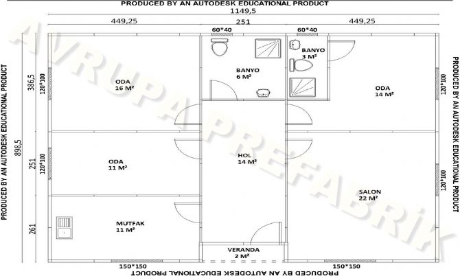 101 m² PREFABRİK YAPI - Avrupa Prefabrik Ev - Çelik Ev  - Prefabrik Ev Fiyatları