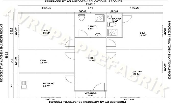 101 m² PREFABRİK YAPI - Avrupa Prefabrik Ev - Çelik Ev  - Prefabrik Ev Fiyatları