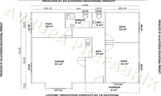 104 m² PREFABRİK EV - Avrupa Prefabrik Ev - Çelik Ev  - Prefabrik Ev Fiyatları