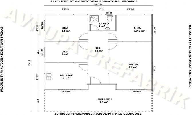 116 m² PREFABRİK EV  - Avrupa Prefabrik Ev - Çelik Ev  - Prefabrik Ev Fiyatları