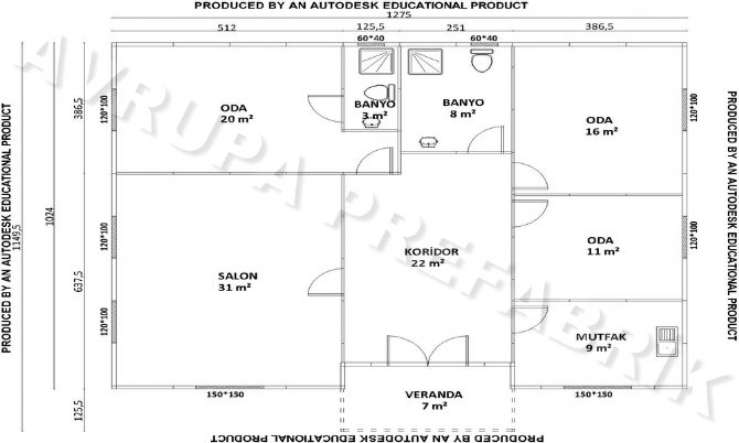 132 m² PREFABRİK EV - Avrupa Prefabrik Ev - Çelik Ev  - Prefabrik Ev Fiyatları