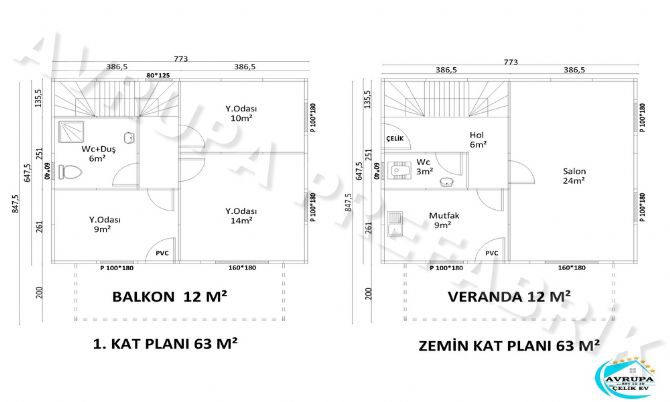 126 m² ÇİFT KATLI PREFABRİK EV - Avrupa Prefabrik Ev - Çelik Ev  - Prefabrik Ev Fiyatları