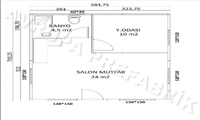 42 m² PREFABRİK EV - Avrupa Prefabrik Ev - Çelik Ev  - Prefabrik Ev Fiyatları