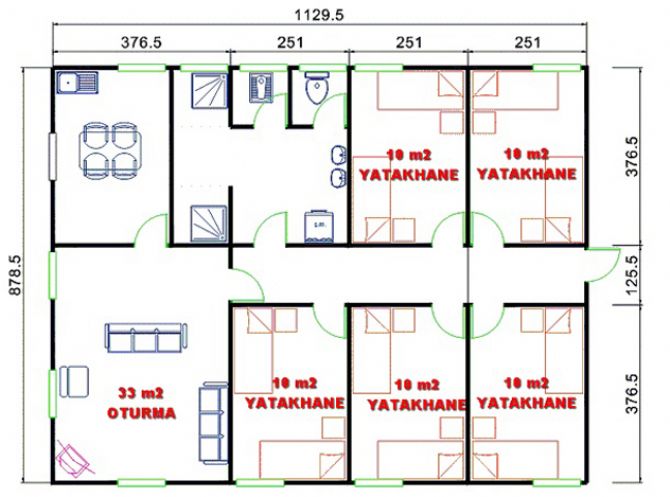 100 m² PREFABRİK YATAKHANE - Avrupa Prefabrik Ev - Çelik Ev  - Prefabrik Ev Fiyatları